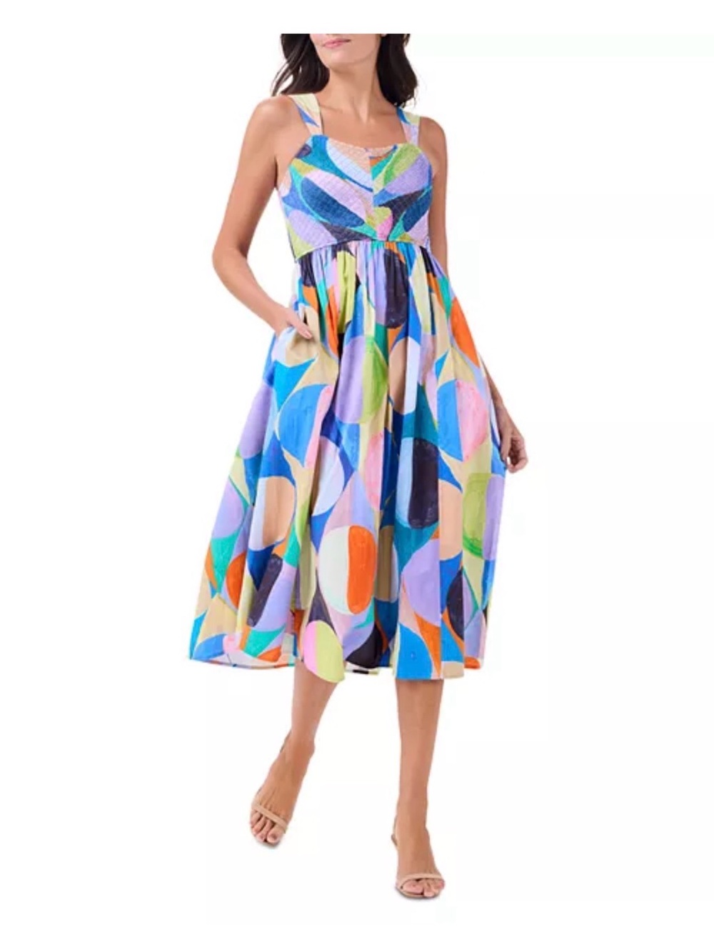 NWT NIC+ZOE Social Circles Sarah Dress colorful artistic circle print XL smocked